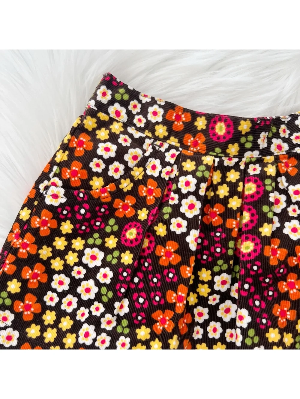 NWT Gymboree Brown Floral Corduroy Pleated Pull-On Skirt 12-18 Mos Fall Cotton